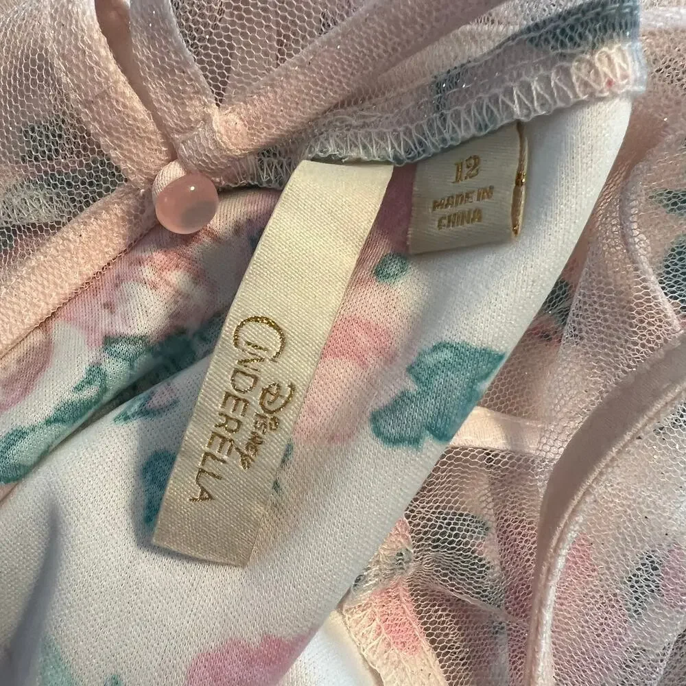 Disney Cinderella Line Girls Floral Dress w Sparkle Size 12 Peach Pink Butterfly